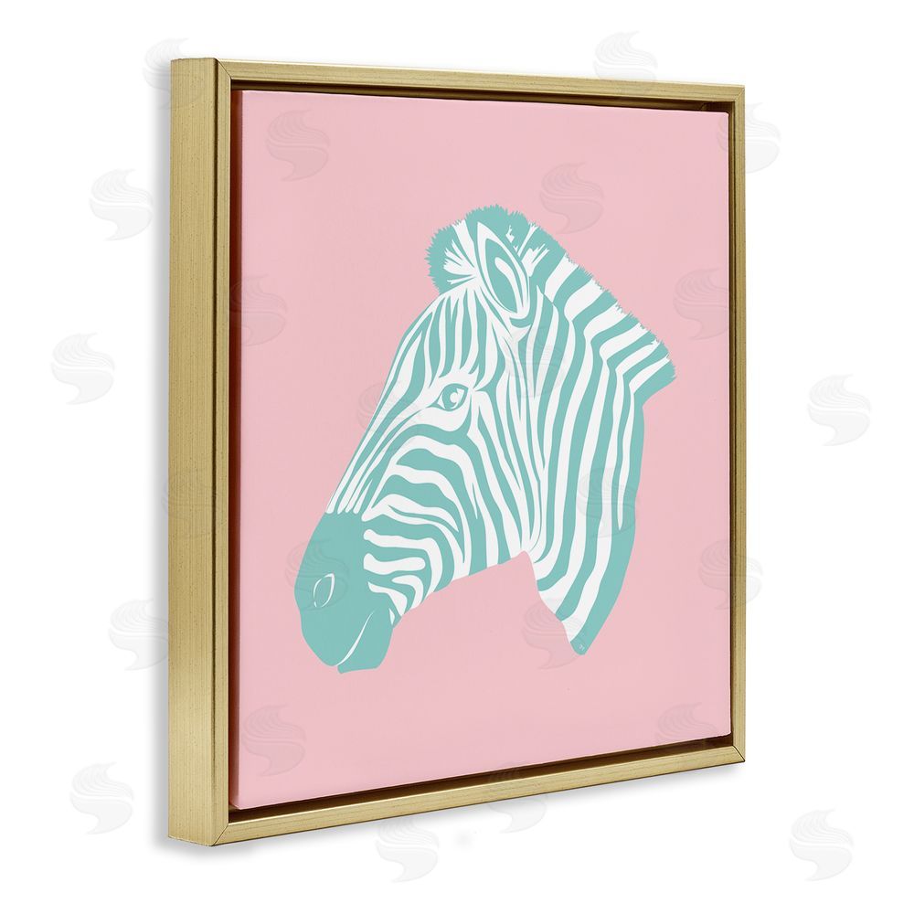 Martina Pavlova Pink & Blue Zebra Gold Floating Frame Canvas Wall Art Print