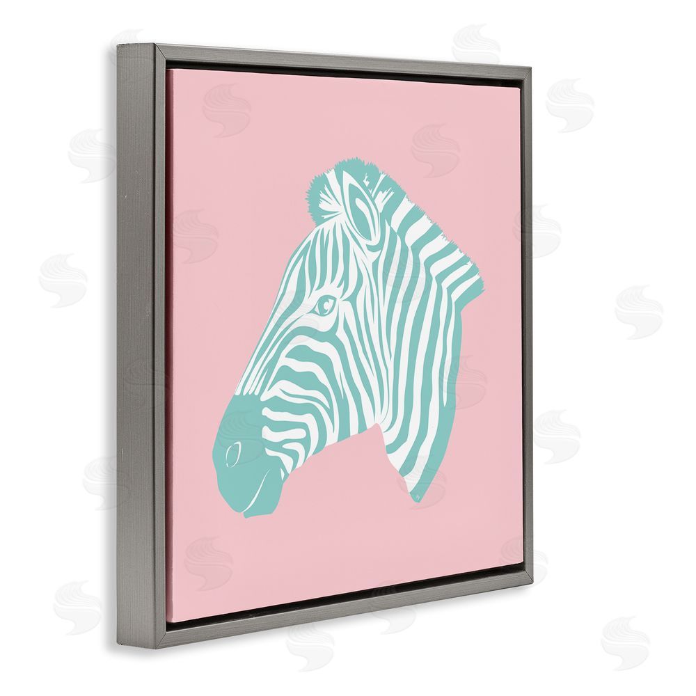 Martina Pavlova Pink & Blue Zebra Gray Floating Frame Canvas Wall Art Print