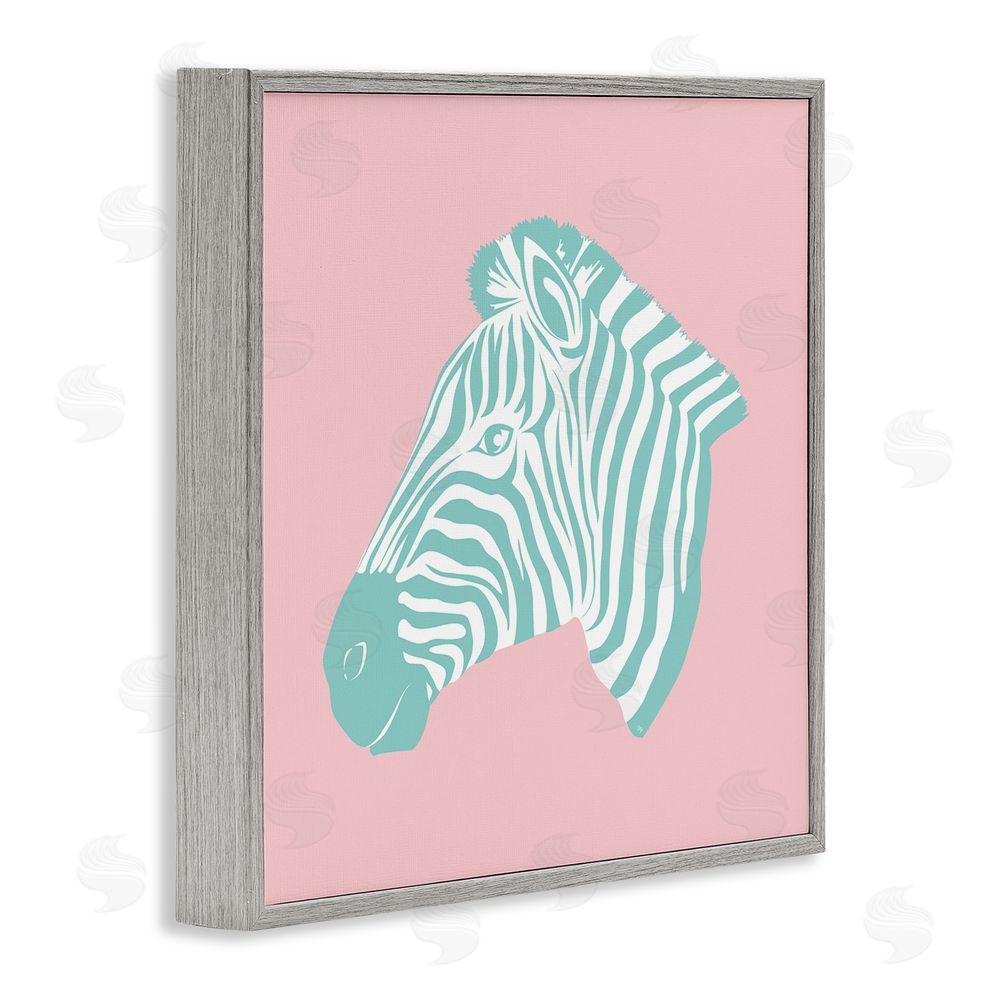 Martina Pavlova Pink & Blue Zebra Gray Framed Glicee Wall Art Print