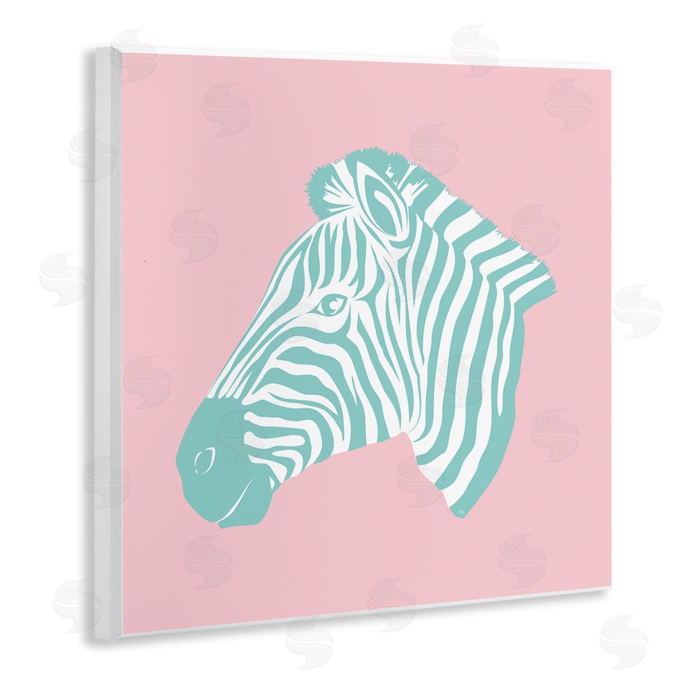 Martina Pavlova Pink & Blue Zebra Wooden Wall Plaque Art Print