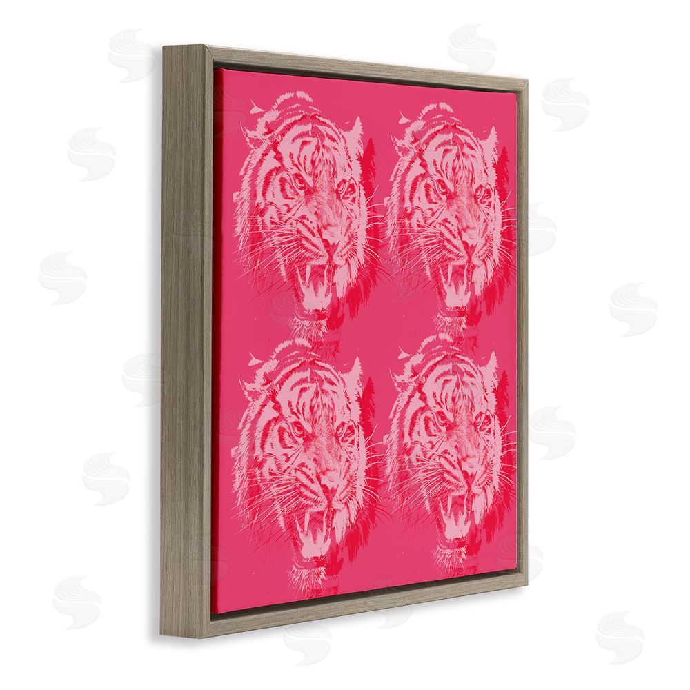 Stupell Studio Pink Roaring Tigers Brown Floating Frame Canvas Wall Art Print