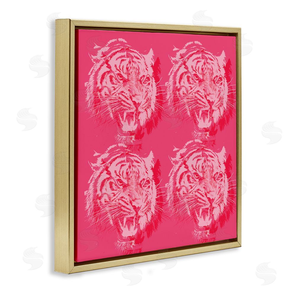 Stupell Studio Pink Roaring Tigers Gold Floating Frame Canvas Wall Art Print