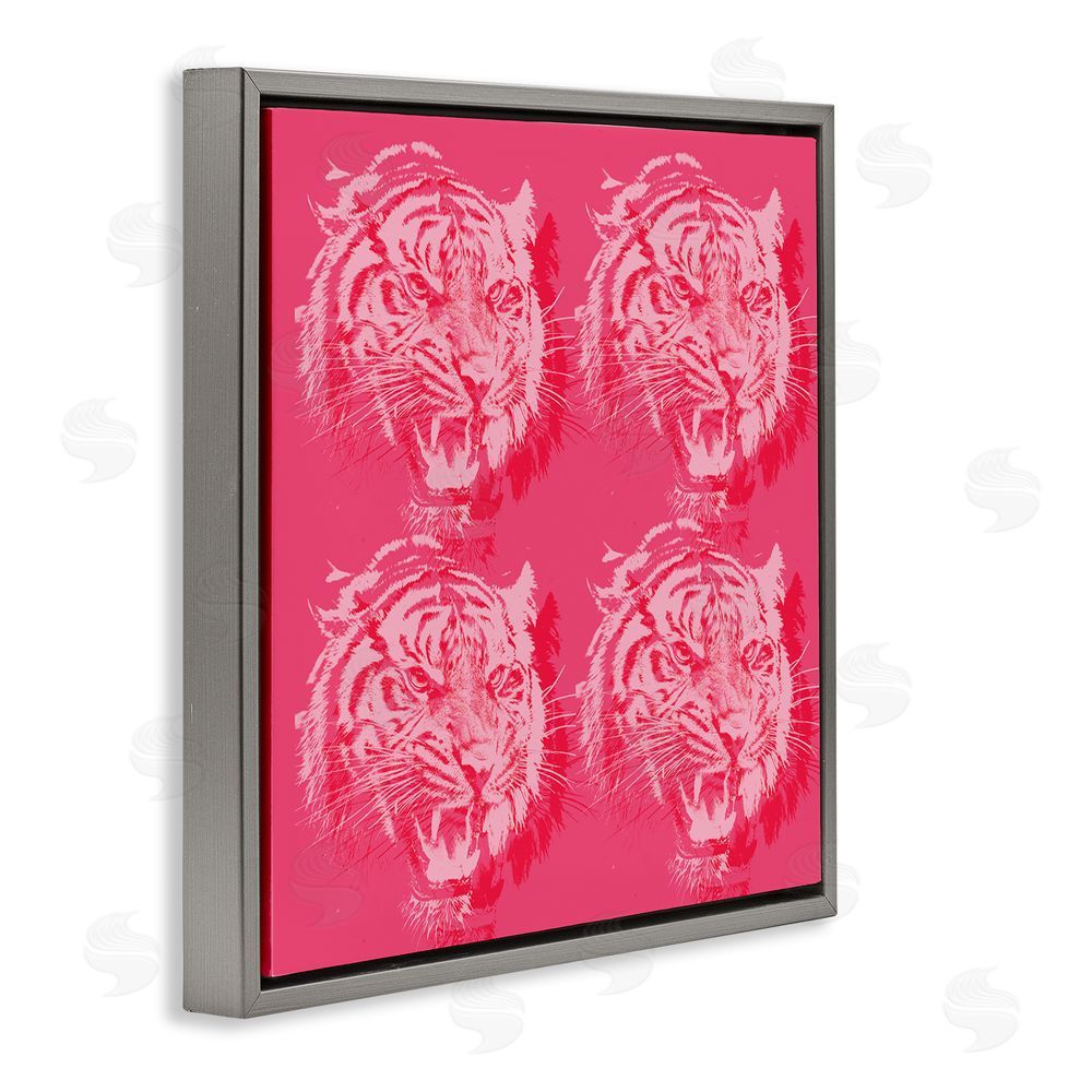 Stupell Studio Pink Roaring Tigers Gray Floating Frame Canvas Wall Art Print