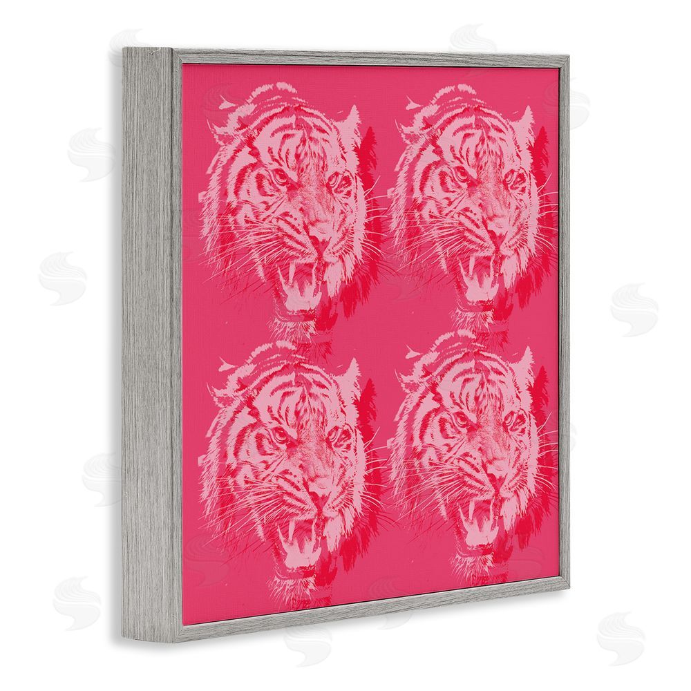 Stupell Studio Pink Roaring Tigers Gray Framed Glicee Wall Art Print