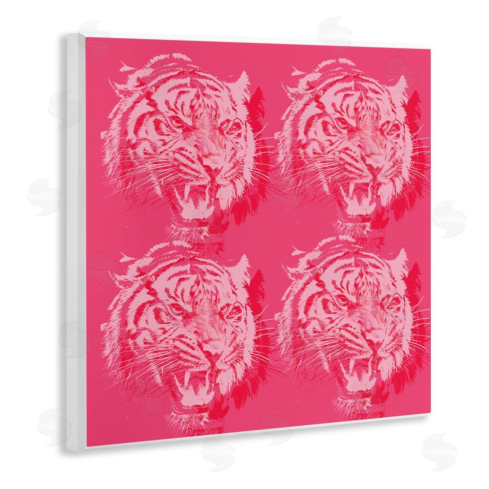 Stupell Studio Pink Roaring Tigers Wooden Wall Plaque Art Print