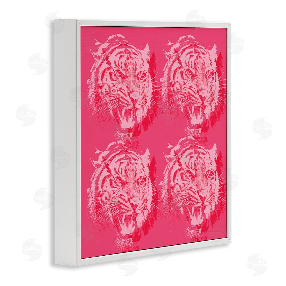 Stupell Studio Pink Roaring Tigers White Framed Glicee Wall Art Print