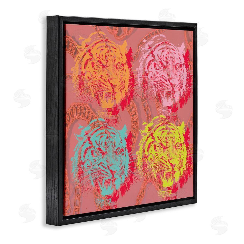 Stupell Studio Bold Abstract Tigers Black Floating Frame Canvas Wall Art Print