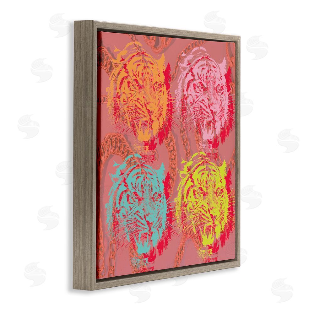 Stupell Studio Bold Abstract Tigers Brown Floating Frame Canvas Wall Art Print