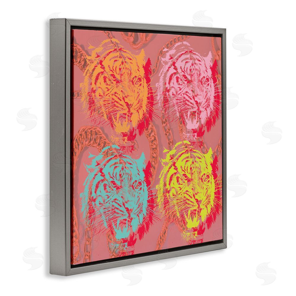 Stupell Studio Bold Abstract Tigers Gray Floating Frame Canvas Wall Art Print