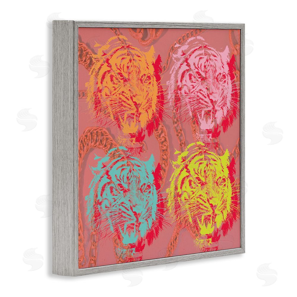 Stupell Studio Bold Abstract Tigers Gray Framed Glicee Wall Art Print