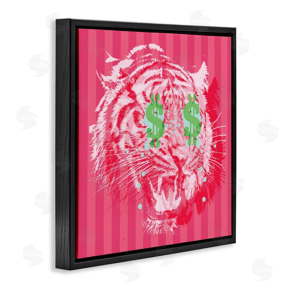 Stupell Studio Tiger with Dollar Symbol Black Floating Frame Canvas Wall Art Print