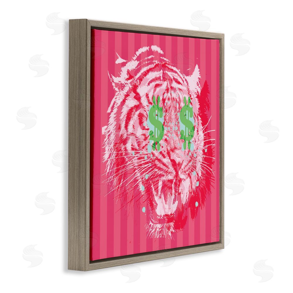 Stupell Studio Tiger with Dollar Symbol Brown Floating Frame Canvas Wall Art Print