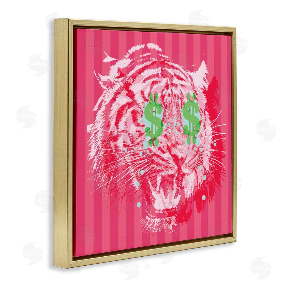 Stupell Studio Tiger with Dollar Symbol Gold Floating Frame Canvas Wall Art Print