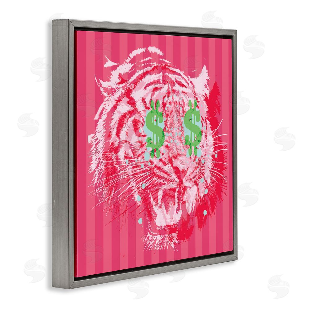 Stupell Studio Tiger with Dollar Symbol Gray Floating Frame Canvas Wall Art Print