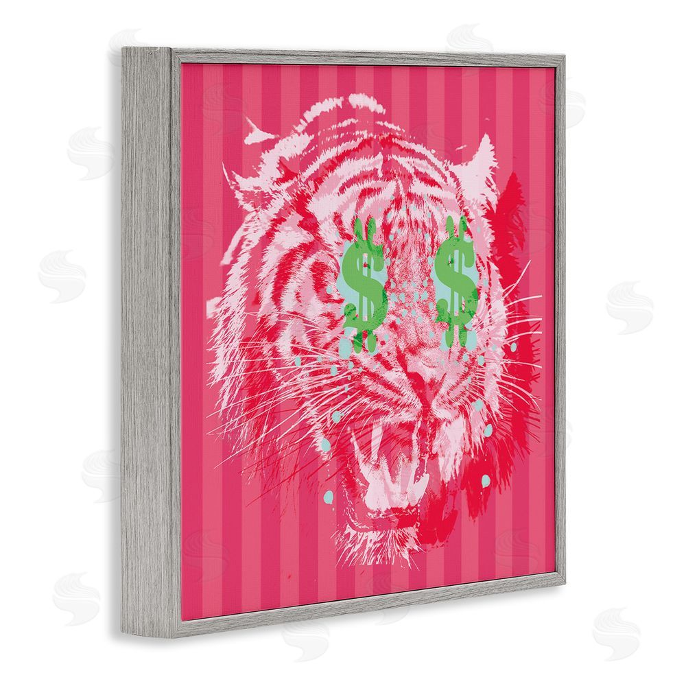 Stupell Studio Tiger with Dollar Symbol Gray Framed Glicee Wall Art Print
