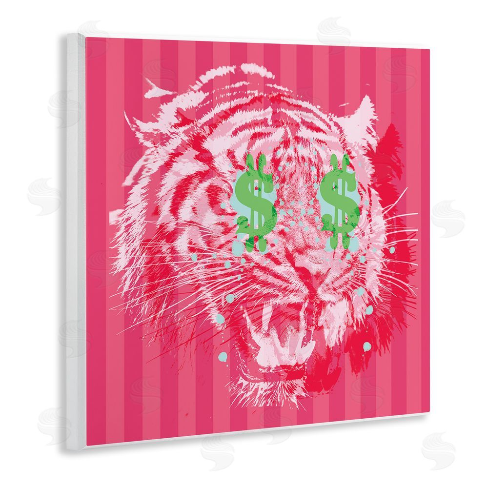 Stupell Studio Tiger with Dollar Symbol Wooden Wall Plaque Art Print