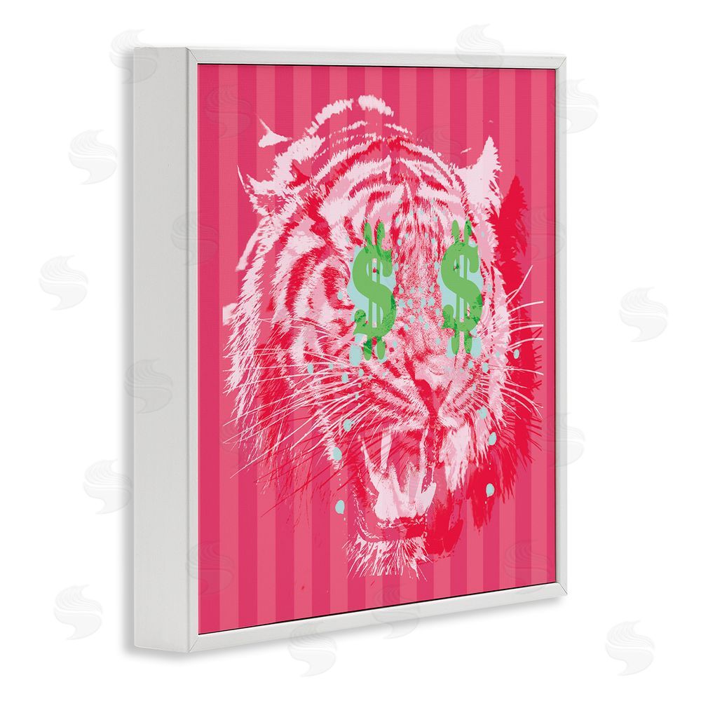 Stupell Studio Tiger with Dollar Symbol White Framed Glicee Wall Art Print