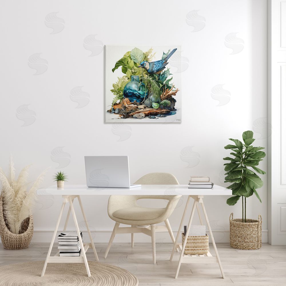 RB Bluebird & Woodland Plants Canvas Wall Art in Room