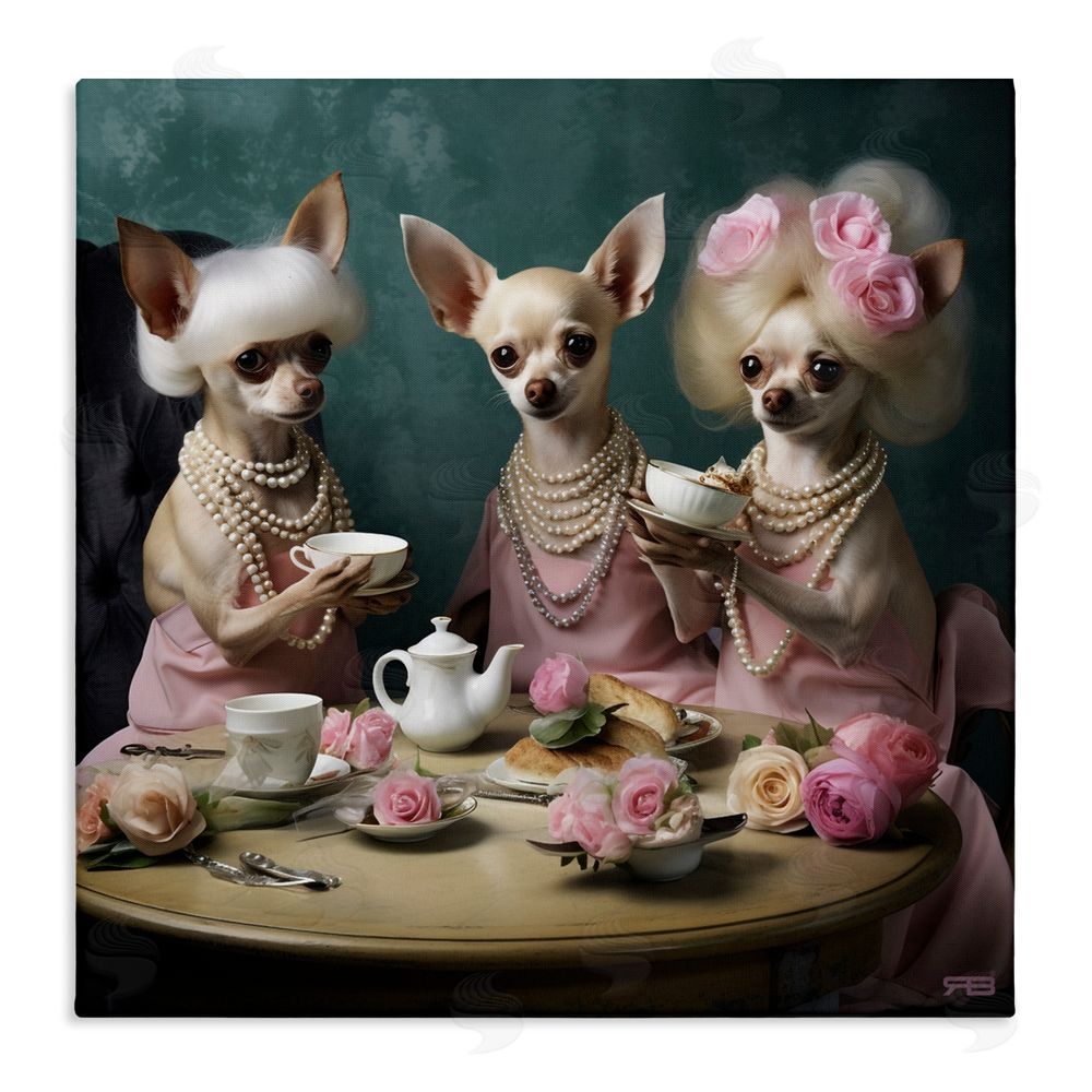 RB Chihuahua Tea Party Stretched Canvas Wall Art Print