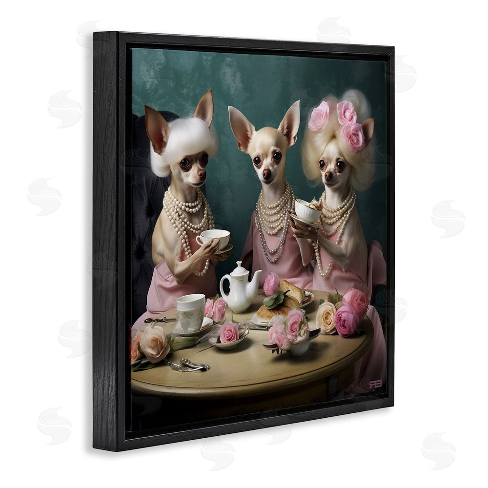 RB Chihuahua Tea Party Black Floating Frame Canvas Wall Art Print