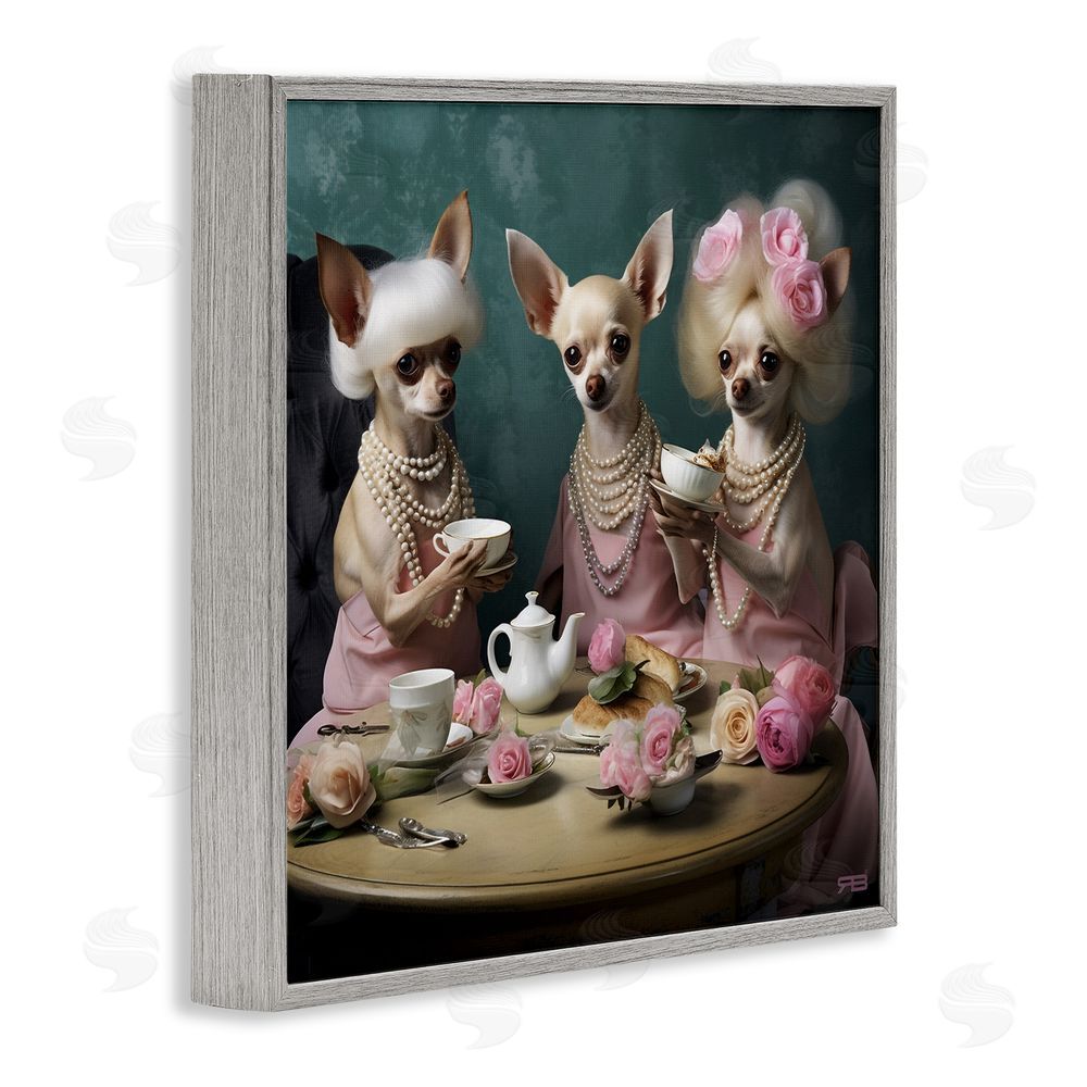 RB Chihuahua Tea Party Gray Framed Glicee Wall Art Print