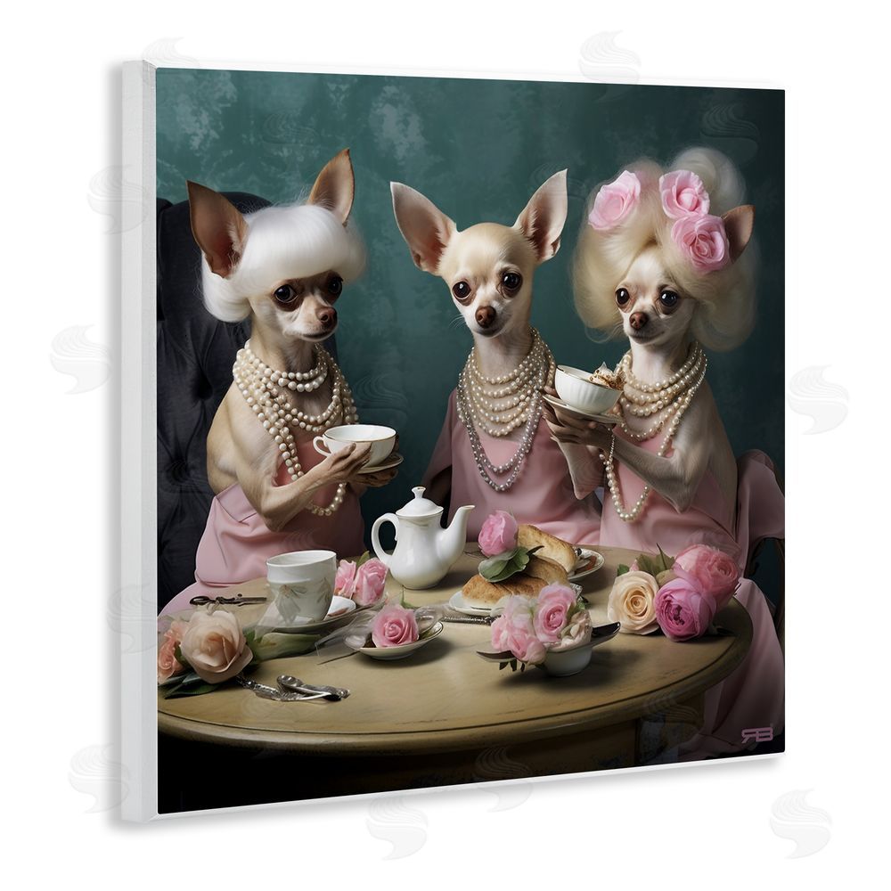 RB Chihuahua Tea Party Wooden Wall Plaque Art Print
