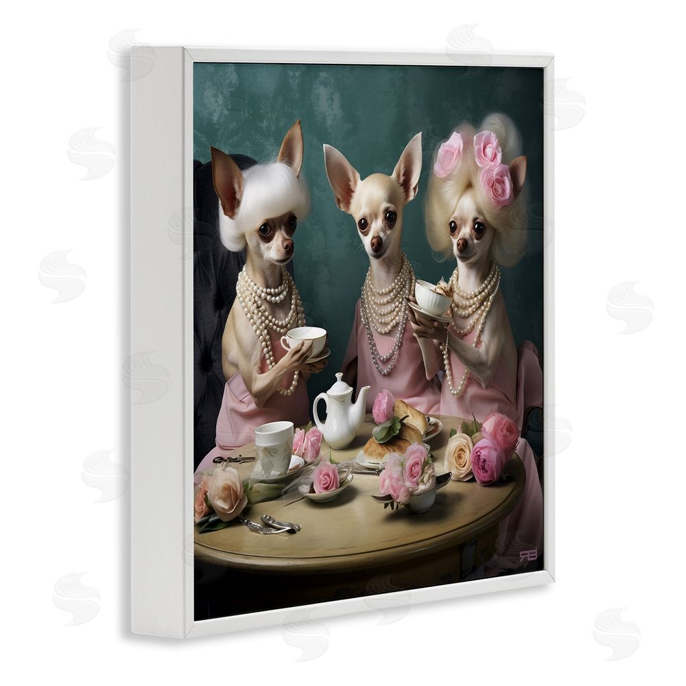 RB Chihuahua Tea Party White Framed Glicee Wall Art Print