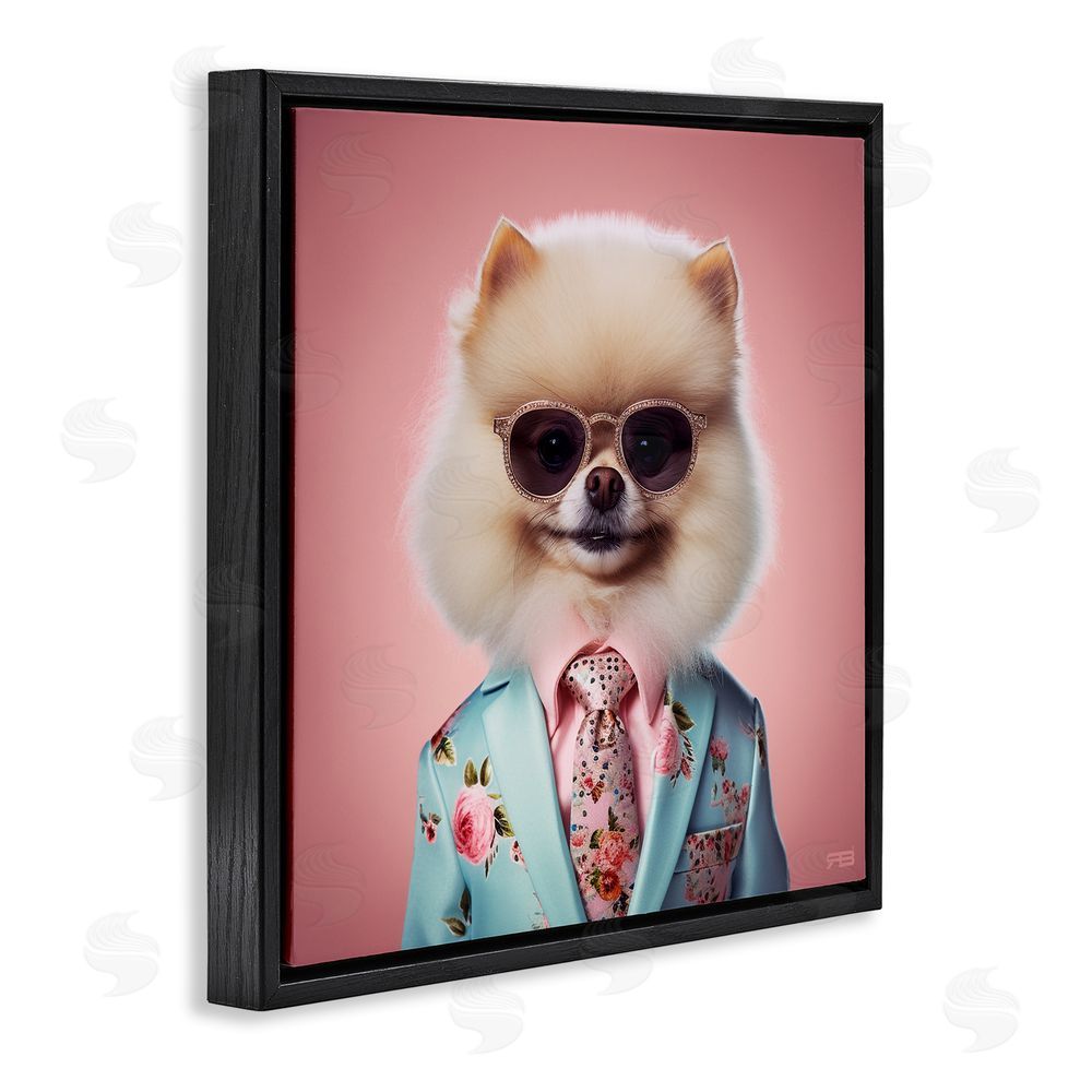 RB Dog in Chic Suit Black Floating Frame Canvas Wall Art Print