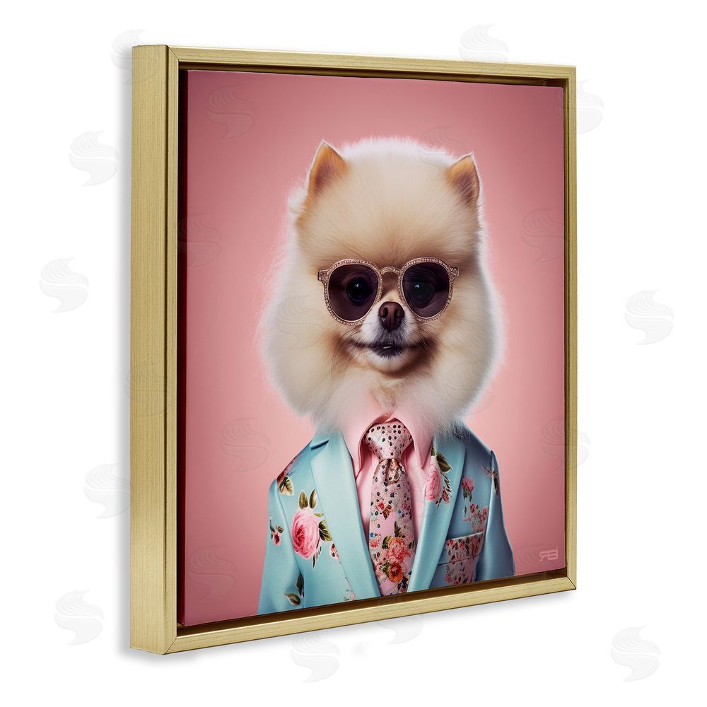 RB Dog in Chic Suit Gold Floating Frame Canvas Wall Art Print