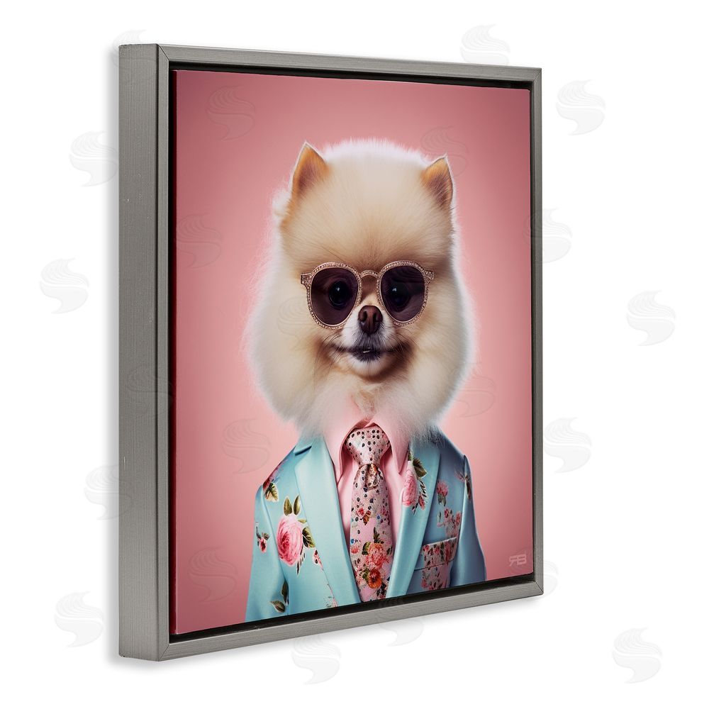 RB Dog in Chic Suit Gray Floating Frame Canvas Wall Art Print
