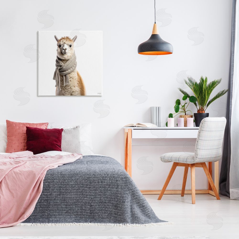 RB Llama Wearing Scarf Canvas Wall Art in Room