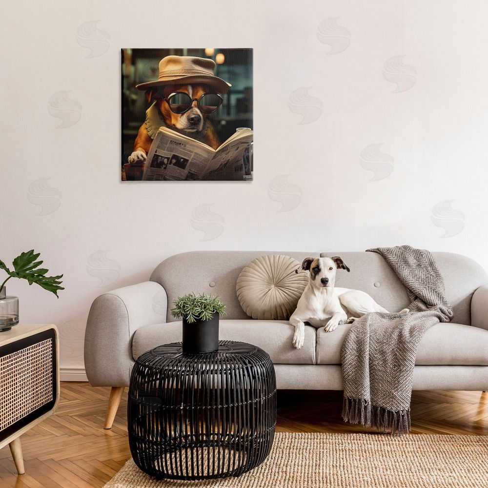 RB Dog Reading Newspaper Canvas Wall Art in Room