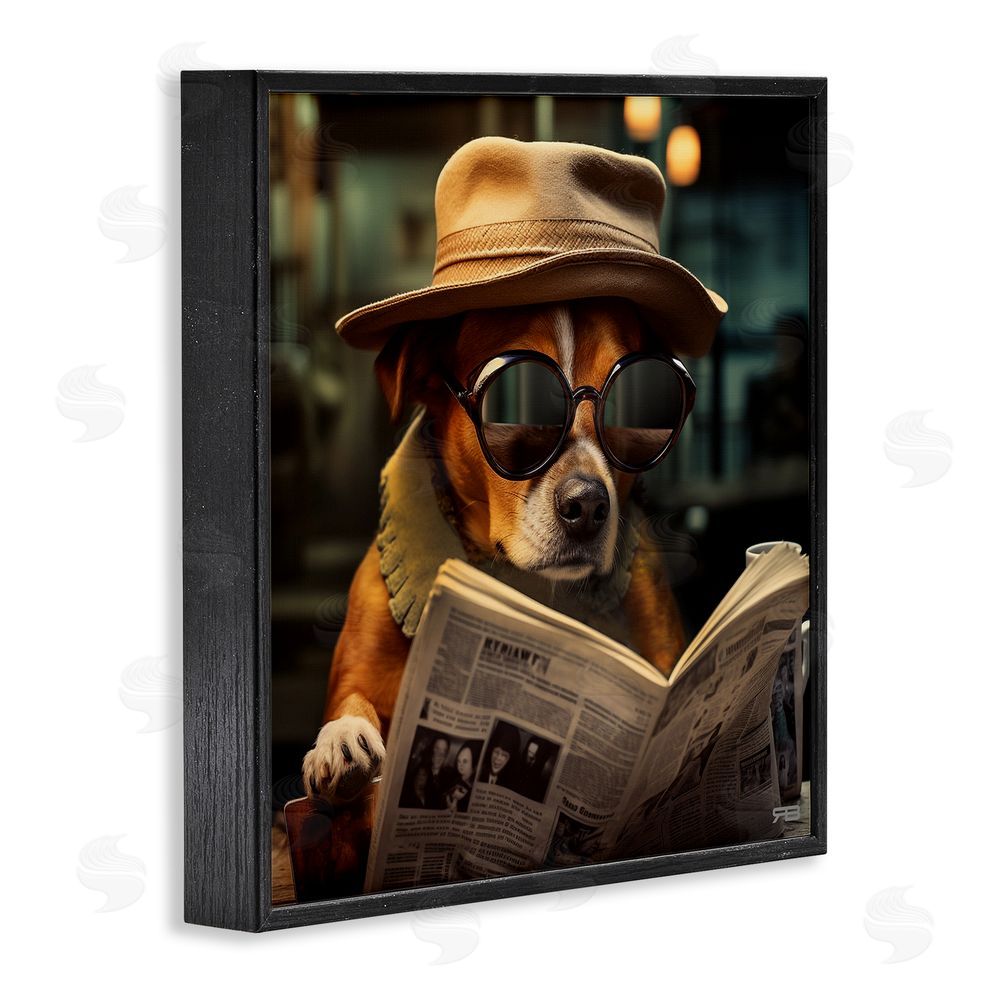 RB Dog Reading Newspaper Black Framed Glicee Wall Art Print