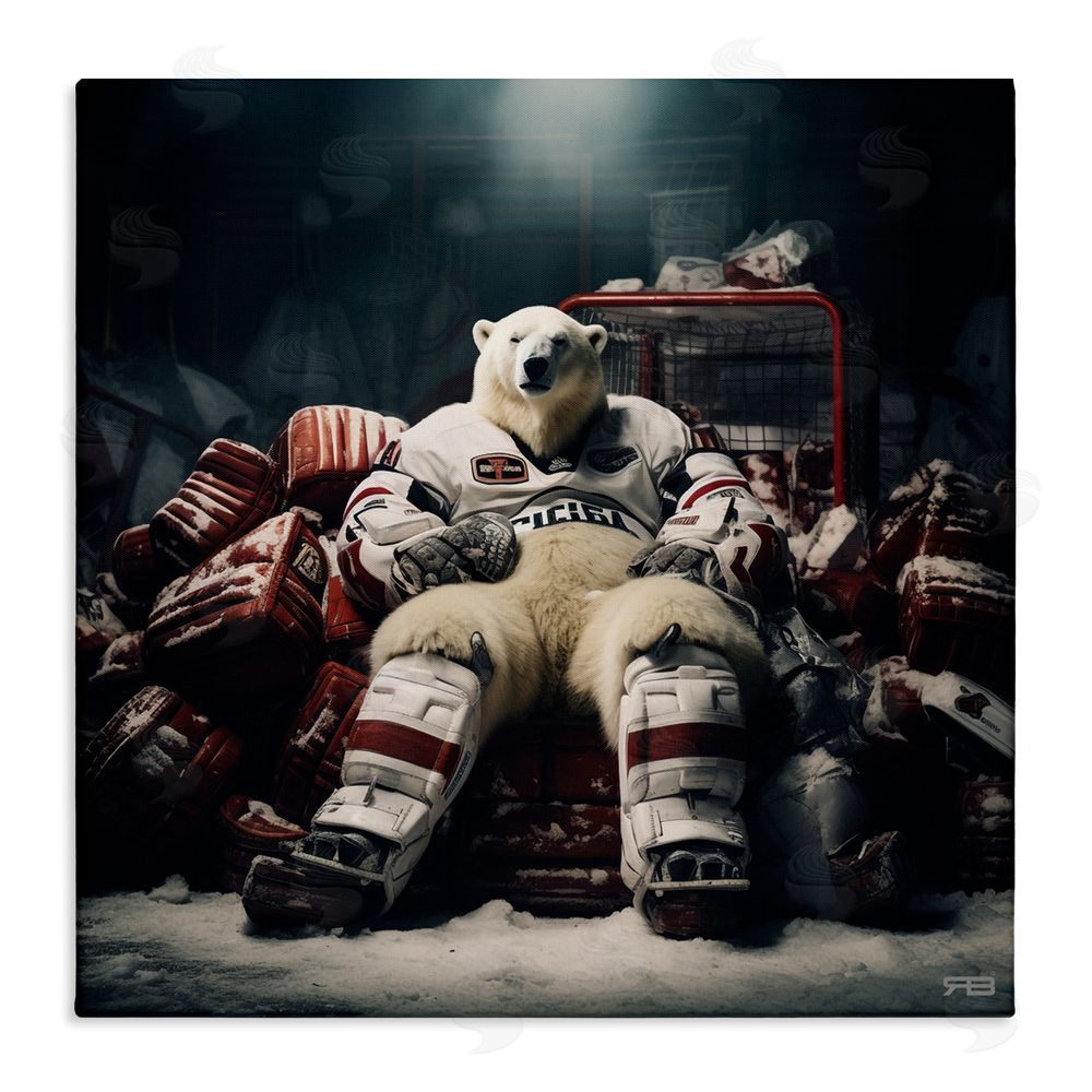 RB Hockey Player Polar Bear Stretched Canvas Wall Art Print