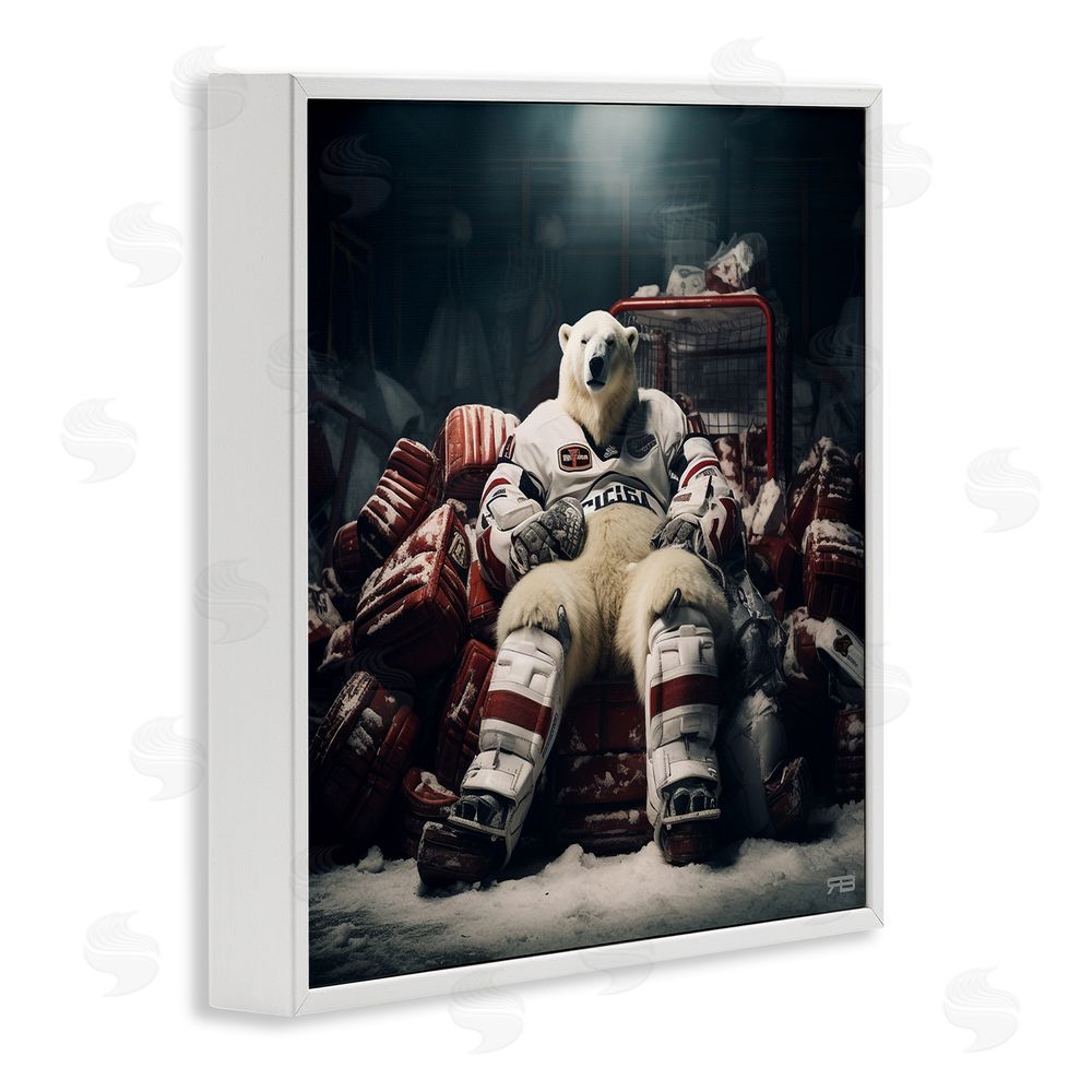 RB Hockey Player Polar Bear White Framed Glicee Wall Art Print