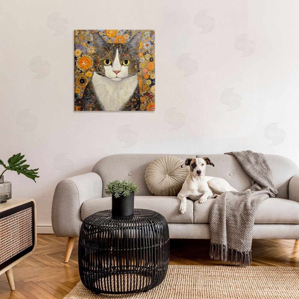 RB Mosaic Pattered Cat Canvas Wall Art in Room