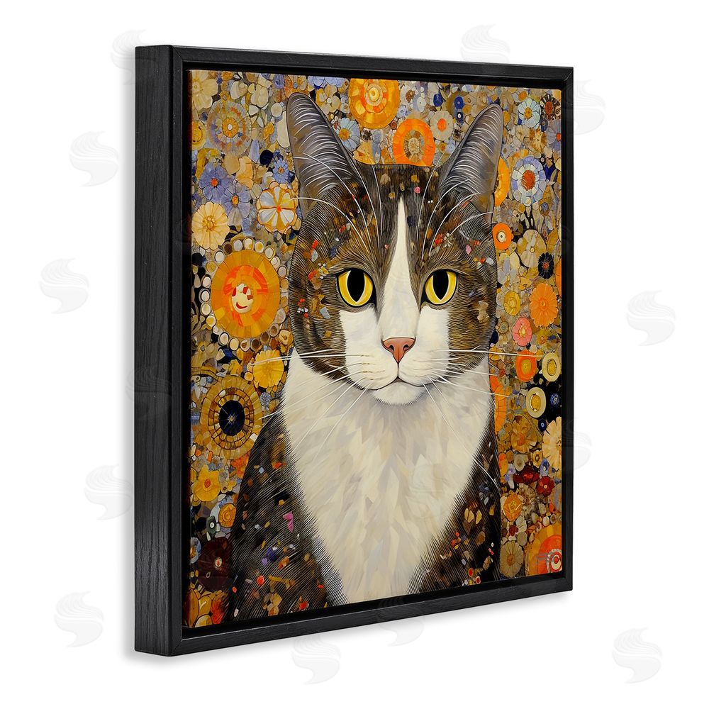RB Mosaic Pattered Cat Black Floating Frame Canvas Wall Art Print