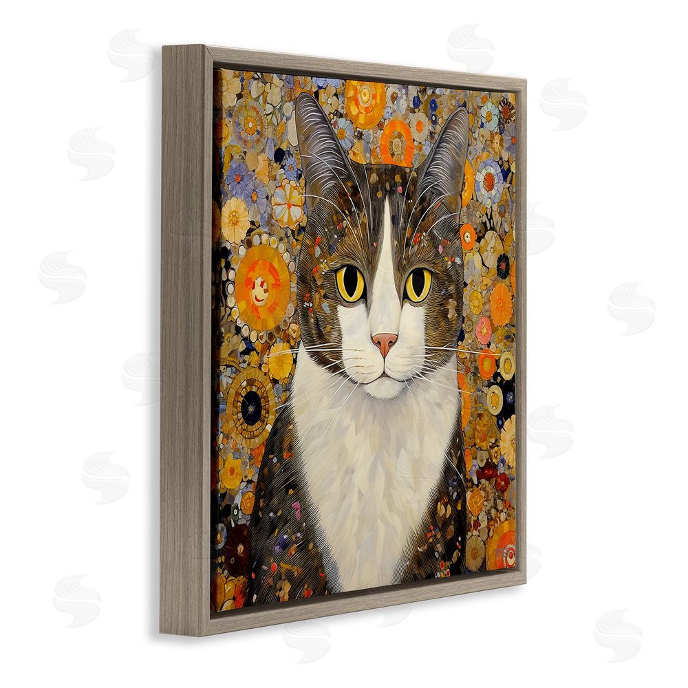 RB Mosaic Pattered Cat Brown Floating Frame Canvas Wall Art Print