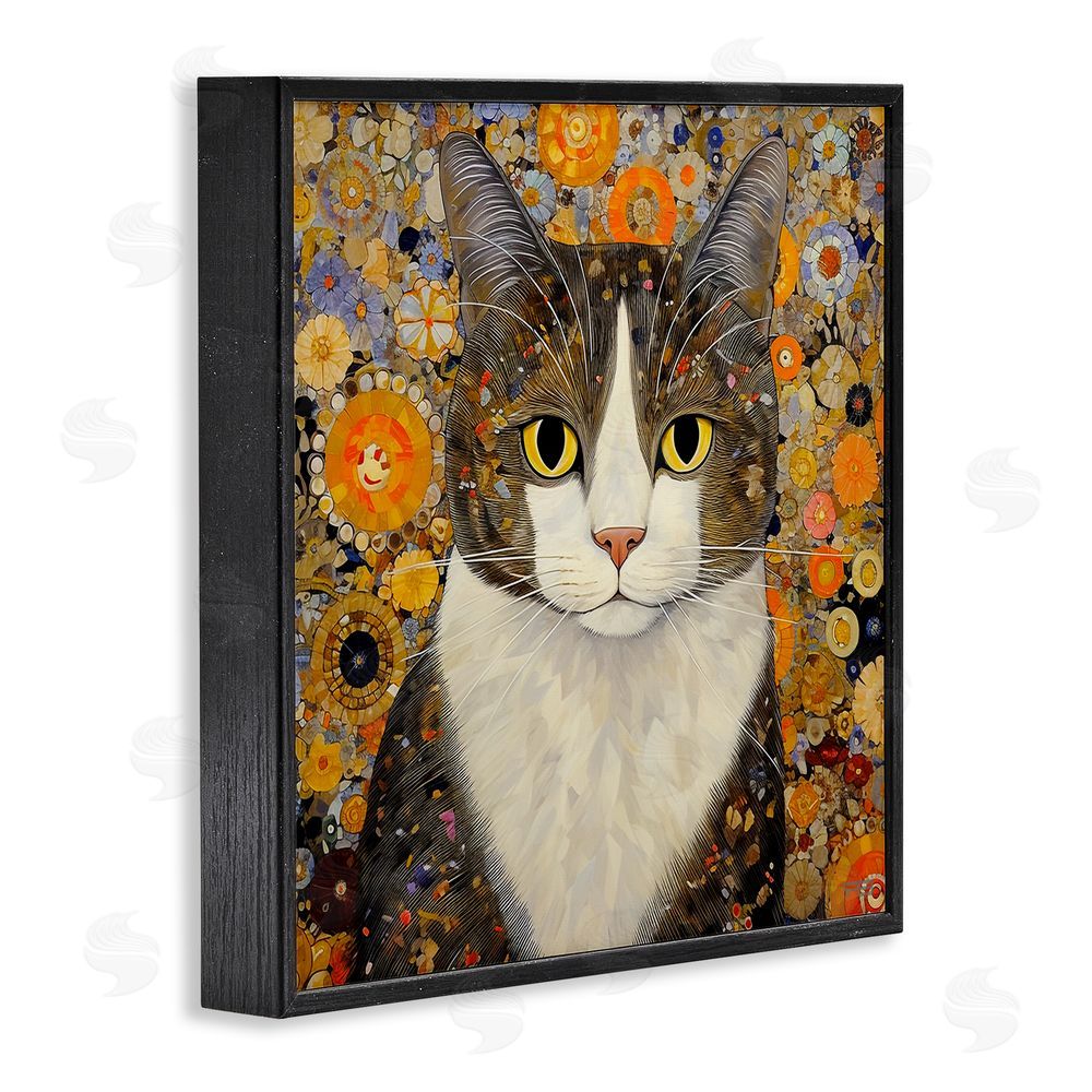 RB Mosaic Pattered Cat Black Framed Glicee Wall Art Print