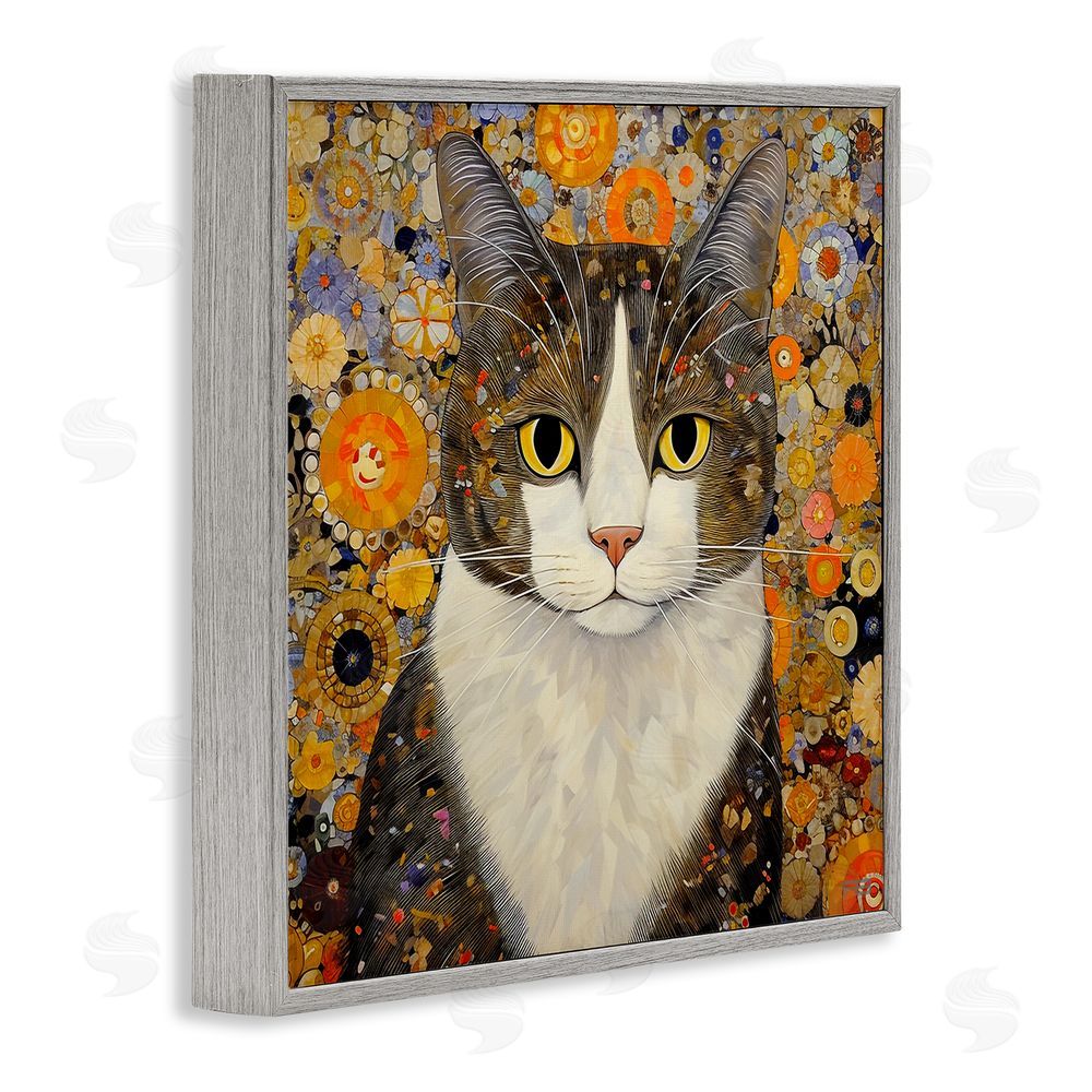 RB Mosaic Pattered Cat Gray Framed Glicee Wall Art Print
