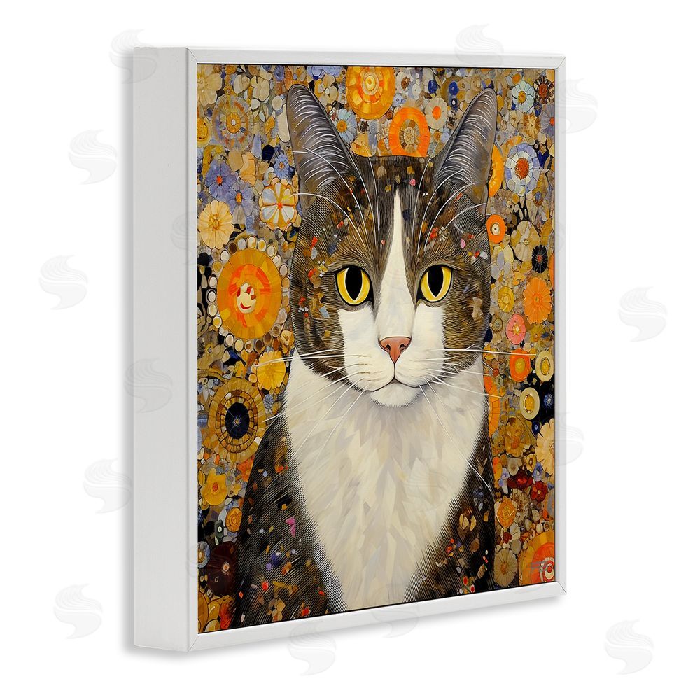 RB Mosaic Pattered Cat White Framed Glicee Wall Art Print