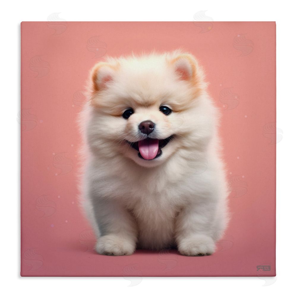 RB Fluffy Puppy on Pink Stretched Canvas Wall Art Print