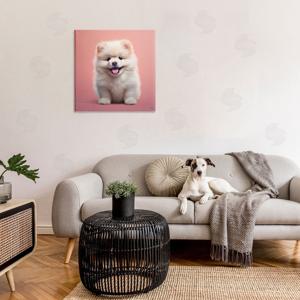 RB Fluffy Puppy on Pink Canvas Wall Art in Room
