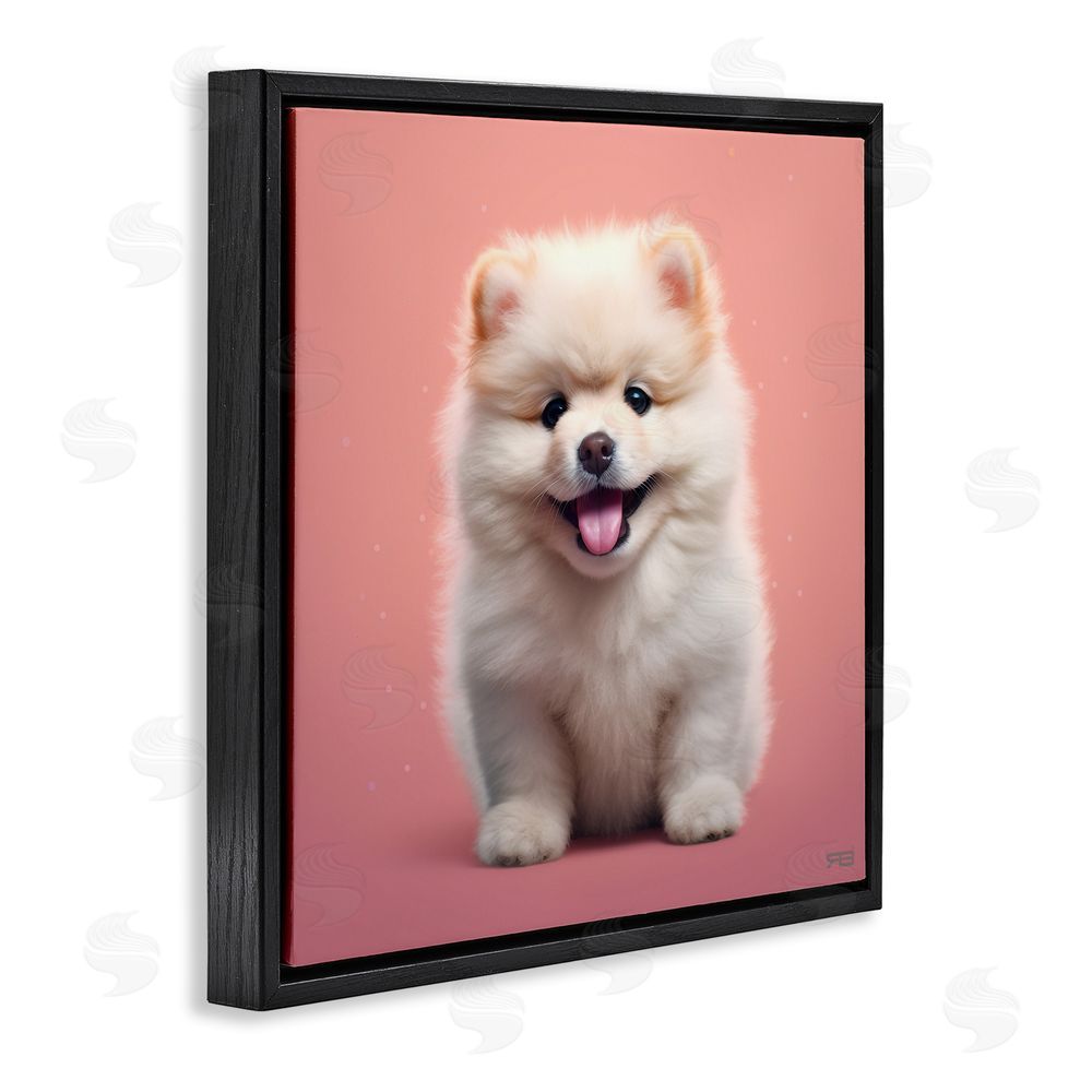 RB Fluffy Puppy on Pink Black Floating Frame Canvas Wall Art Print