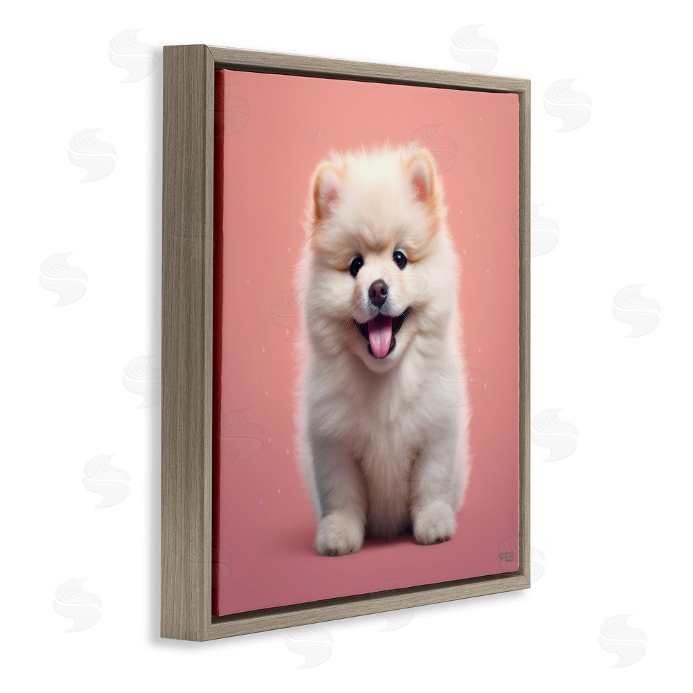 RB Fluffy Puppy on Pink Brown Floating Frame Canvas Wall Art Print
