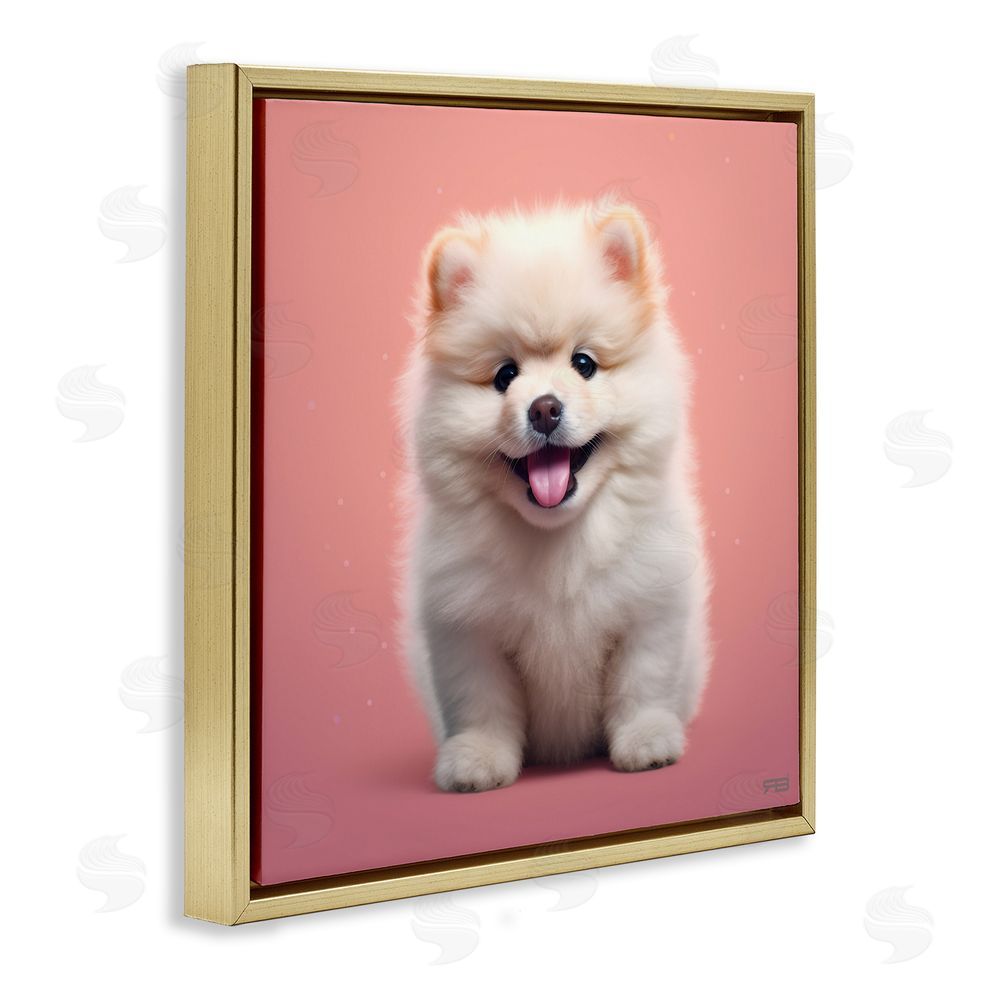 RB Fluffy Puppy on Pink Gold Floating Frame Canvas Wall Art Print