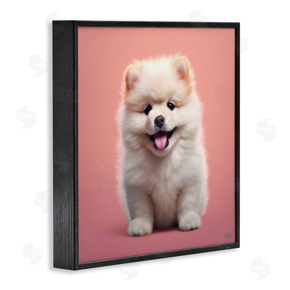 RB Fluffy Puppy on Pink Black Framed Glicee Wall Art Print