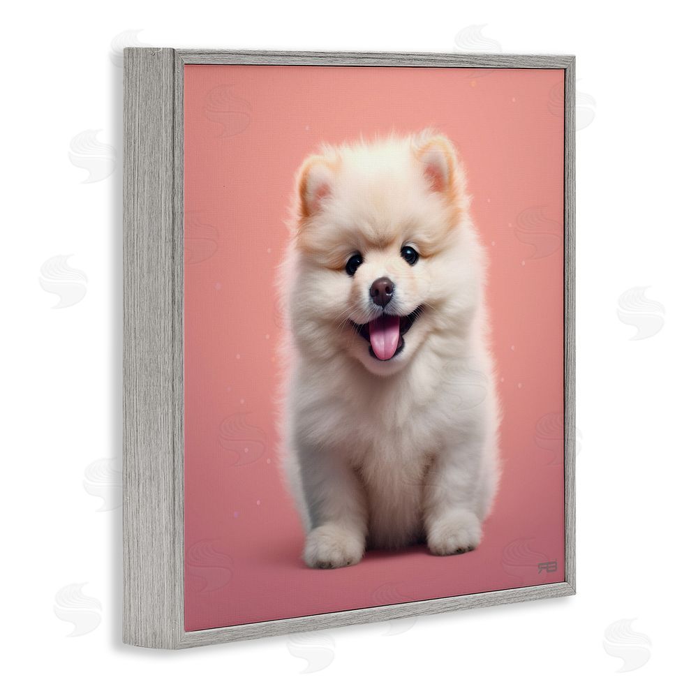 RB Fluffy Puppy on Pink Gray Framed Glicee Wall Art Print
