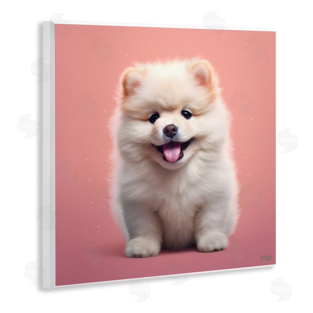 RB Fluffy Puppy on Pink Wooden Wall Plaque Art Print