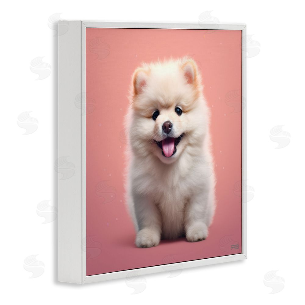RB Fluffy Puppy on Pink White Framed Glicee Wall Art Print